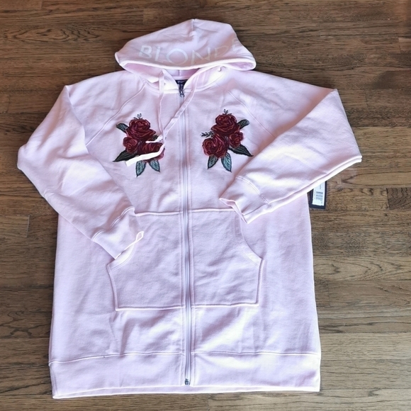 𝅺Brunette The Label Pink Embroidered Long Hoodie New Small - Picture 1 of 8